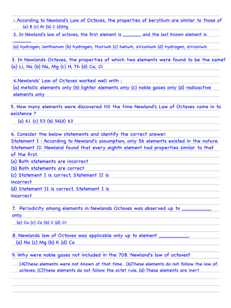 Periodic Table questions | PDF | Chemical Elements | Periodic Table