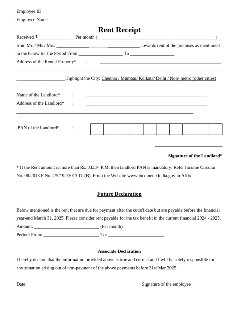 Hra Rent Receipt Format