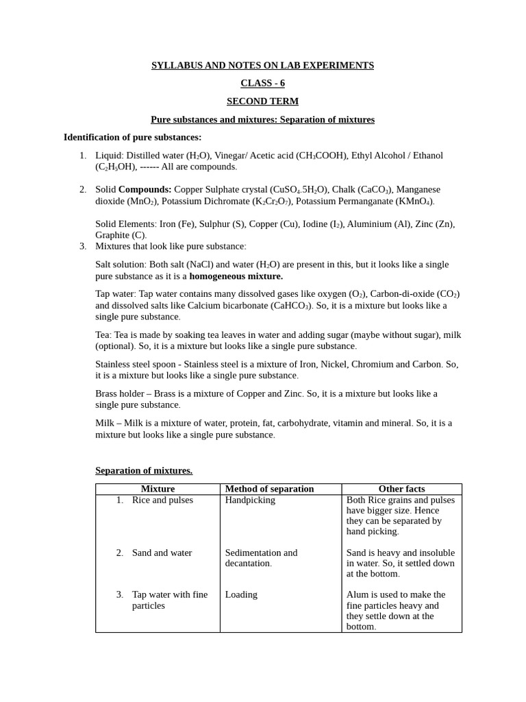 Lab Experiments on Mixtures and Separation | PDF | Water | Filtration