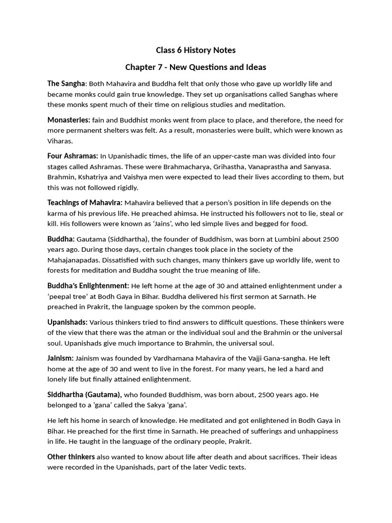Class 6 History Notes | PDF | Ahimsa | Indian Religions