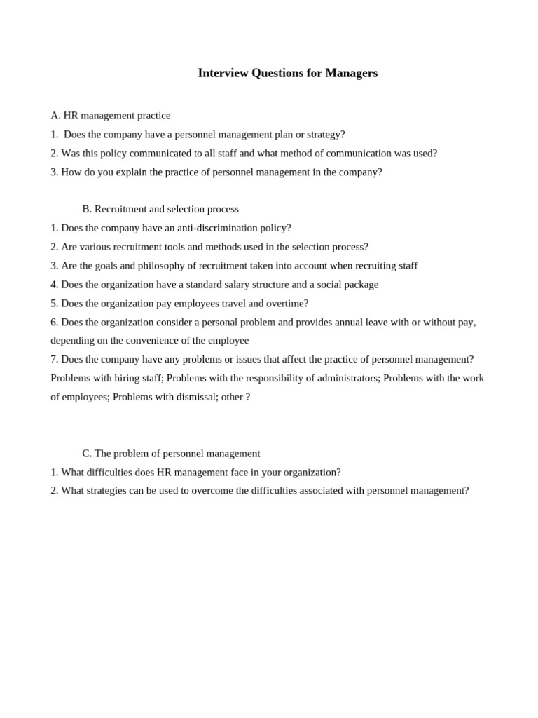 Essential Interview Questions for Managers | PDF