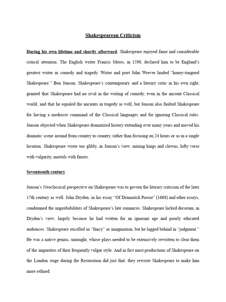 Shakespearean Criticism | PDF | William Shakespeare