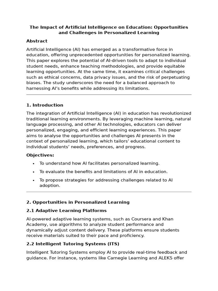 AI in Education: Opportunities & Challenges | PDF | Artificial ...