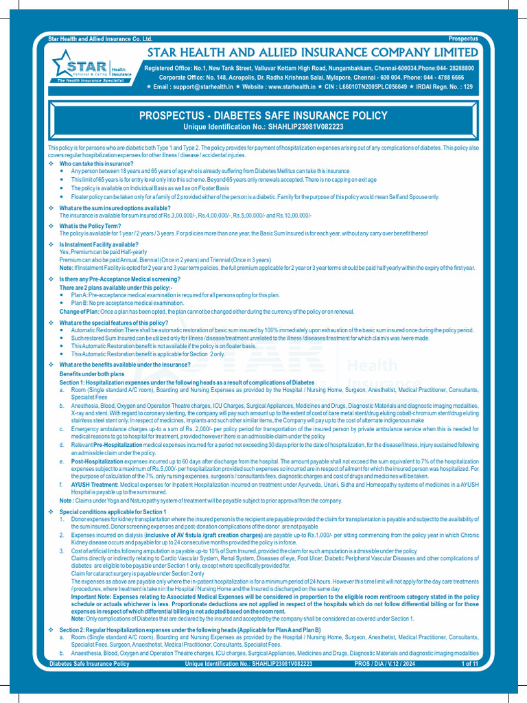 Diabetes Safe Insurance Policy Overview | PDF | Insurance | Medicine