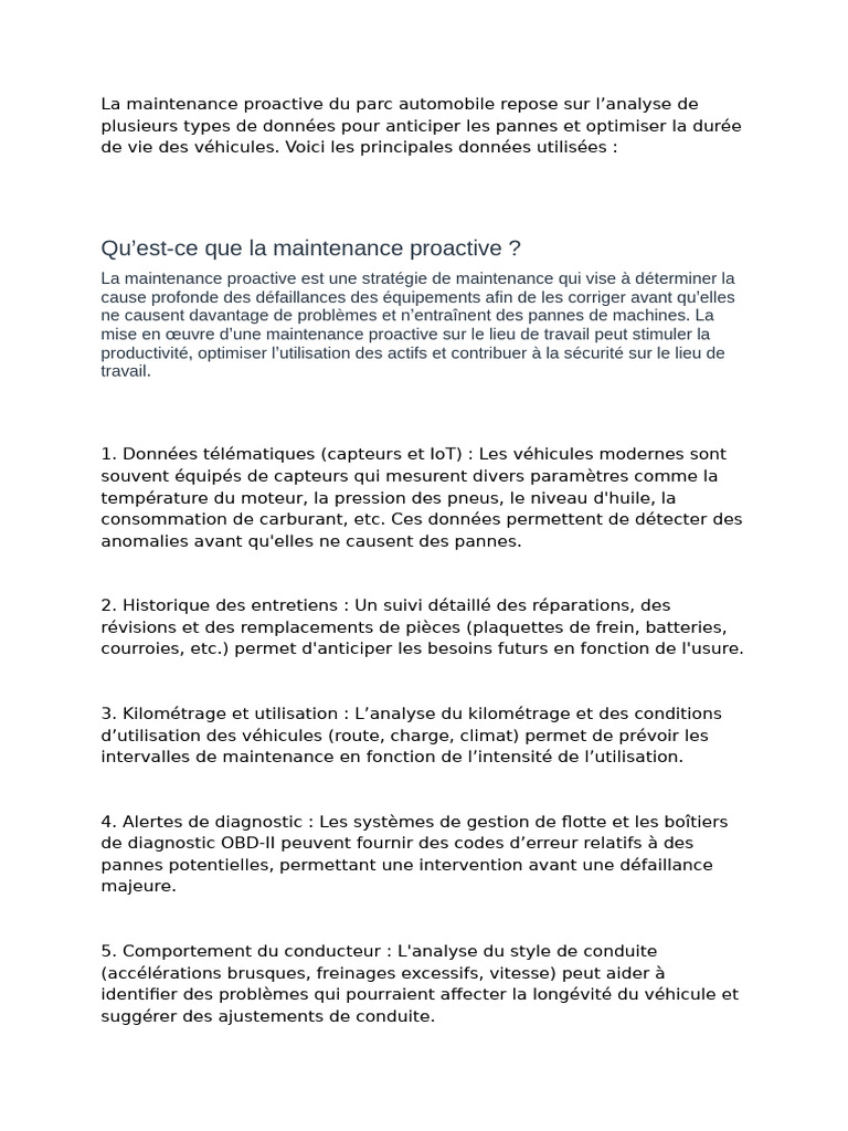 Maintenance proactive des véhicules | PDF | Véhicules | Voitures