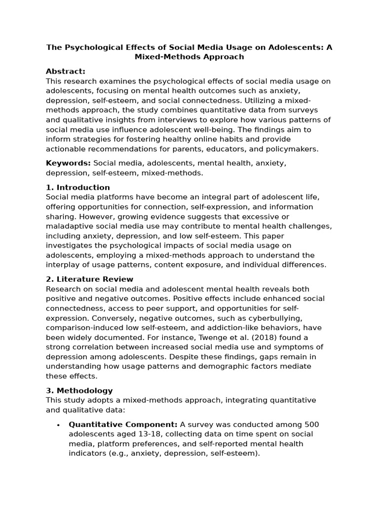 The Psychological Effects of Social Media Usage On Adolescents | PDF ...