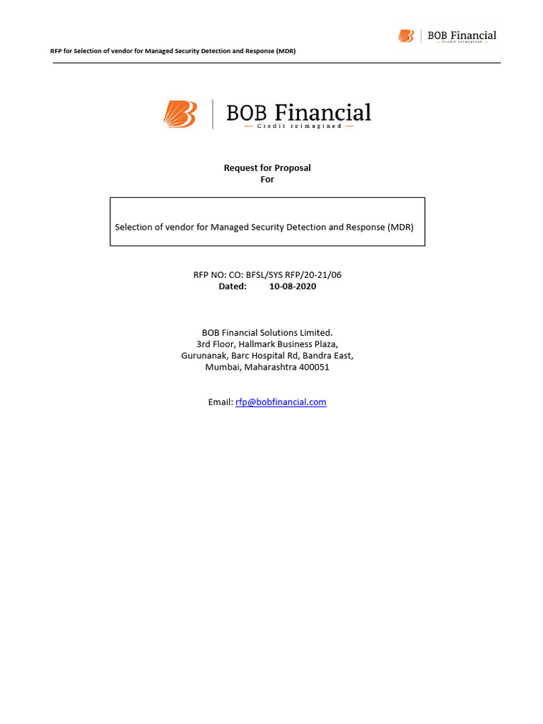 RFP for Managed Security Services Vendor | PDF | Request For Proposal ...