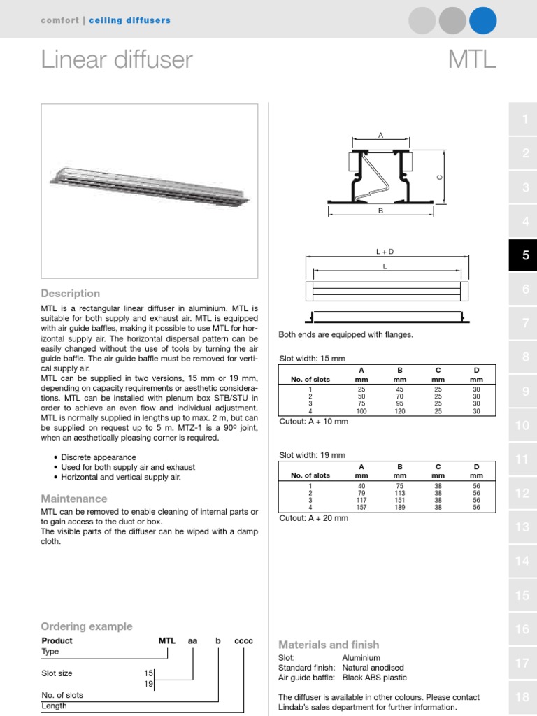 Lindab MTL Linear Diffuser Overview | PDF | Duct (Flow) | Nature