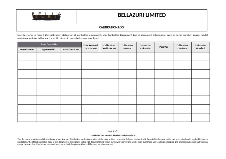 BZ-QMSFORM-014 Calibration Log | PDF