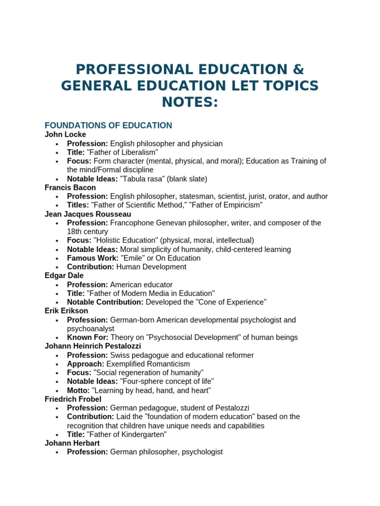 Professional Education & General Education Let Topics Notes | PDF ...