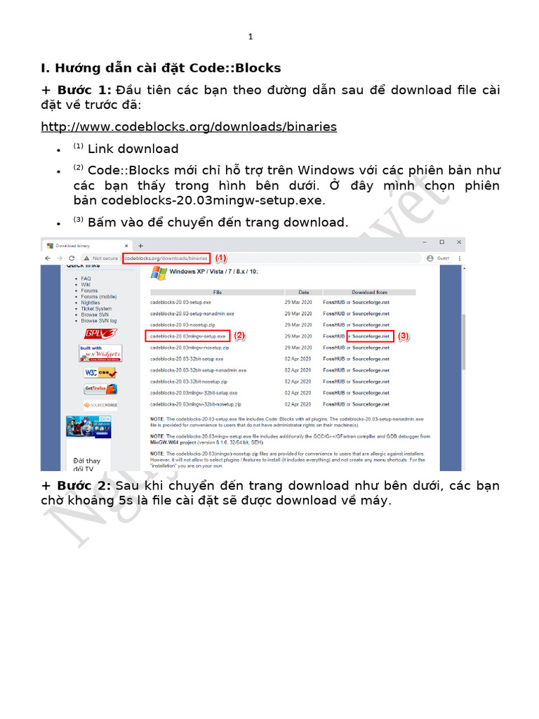 I. Hướng dẫn cài đặt Code::Blocks + Bước 1 | PDF