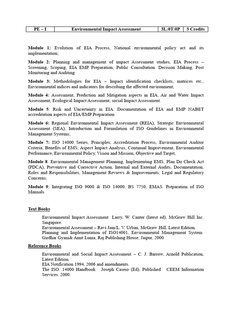 Environmental Impact Assessment Course | PDF | Environmental Impact ...