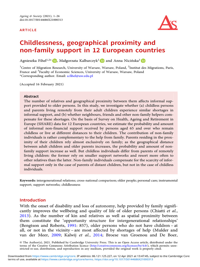 Childlessness Geographical Proximity and Nonfamily Support in 12 ...