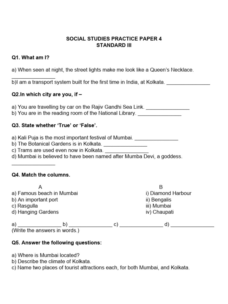 Social Studies Practice Paper III | PDF