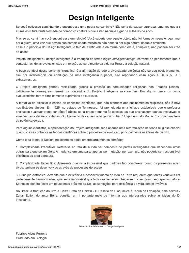 Design Inteligente: Teoria e Controvérsias | PDF | Design inteligente ...