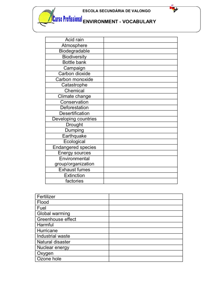 Environment Vocabulary | PDF
