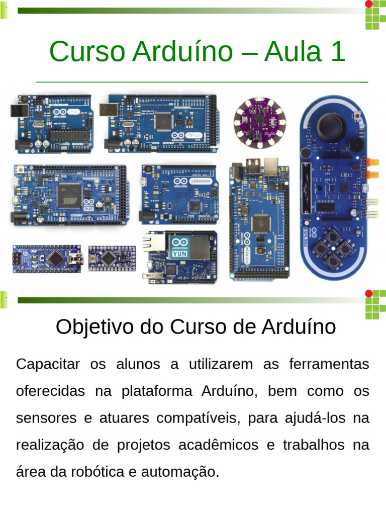 Curso de Arduino: Aula 1 - Introdução | PDF | Arduino | Ciência da ...