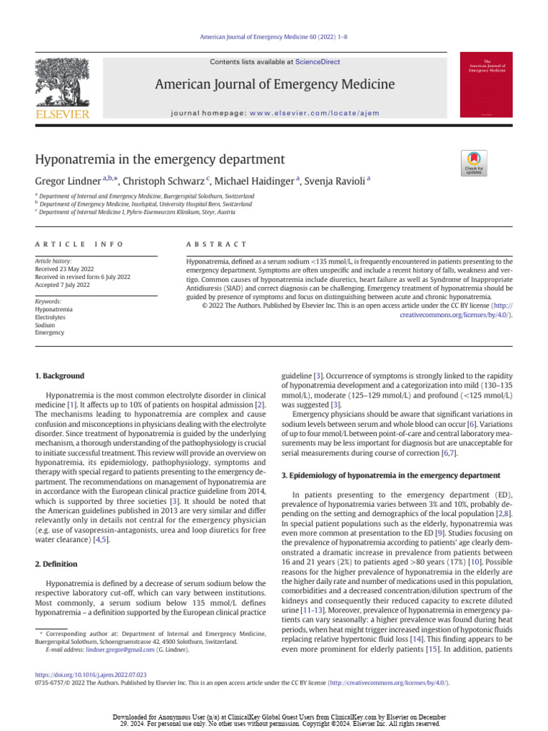 Managing Hyponatremia in Emergencies | PDF | Clinical Medicine ...