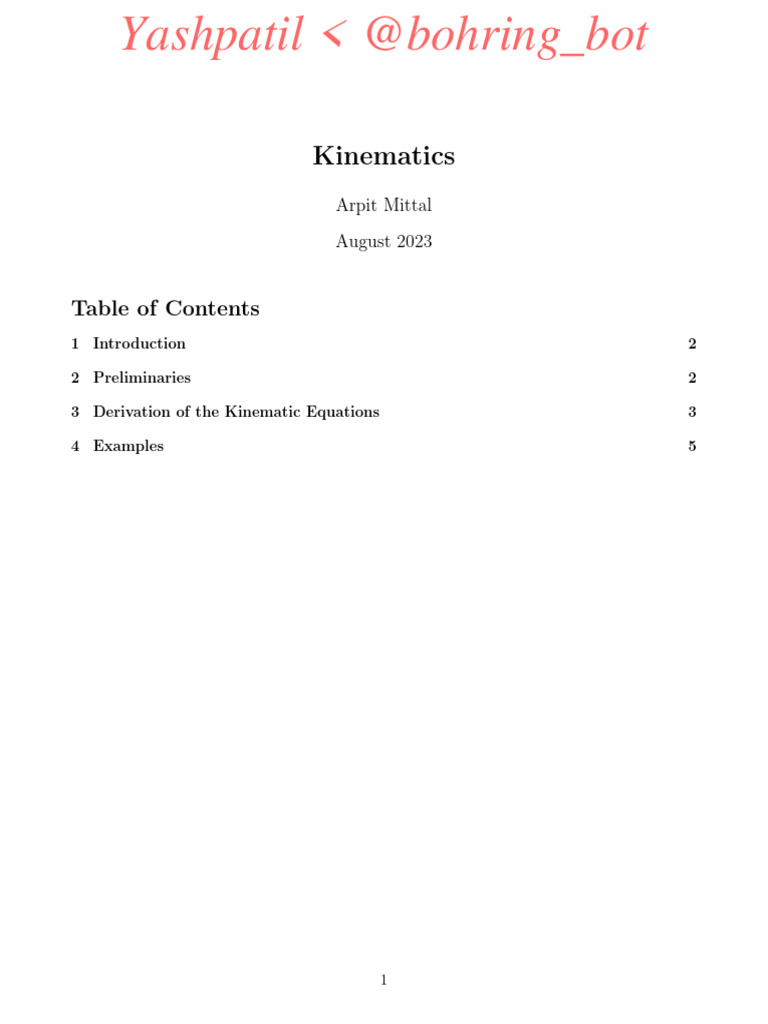 Kinematic Equations and Derivatives | PDF