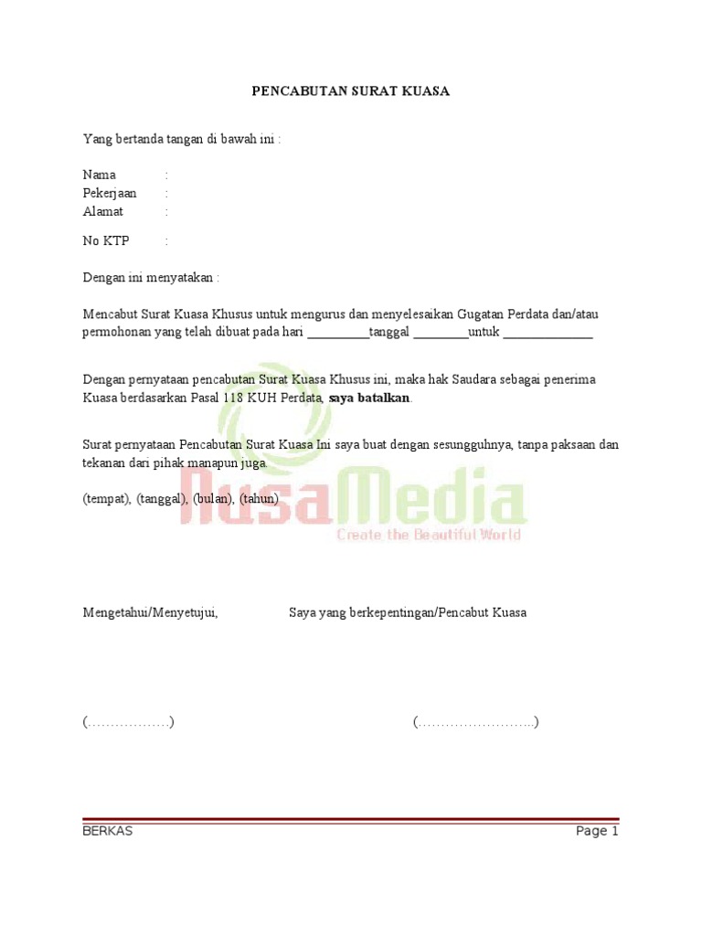 Pencabutan Surat Kuasa