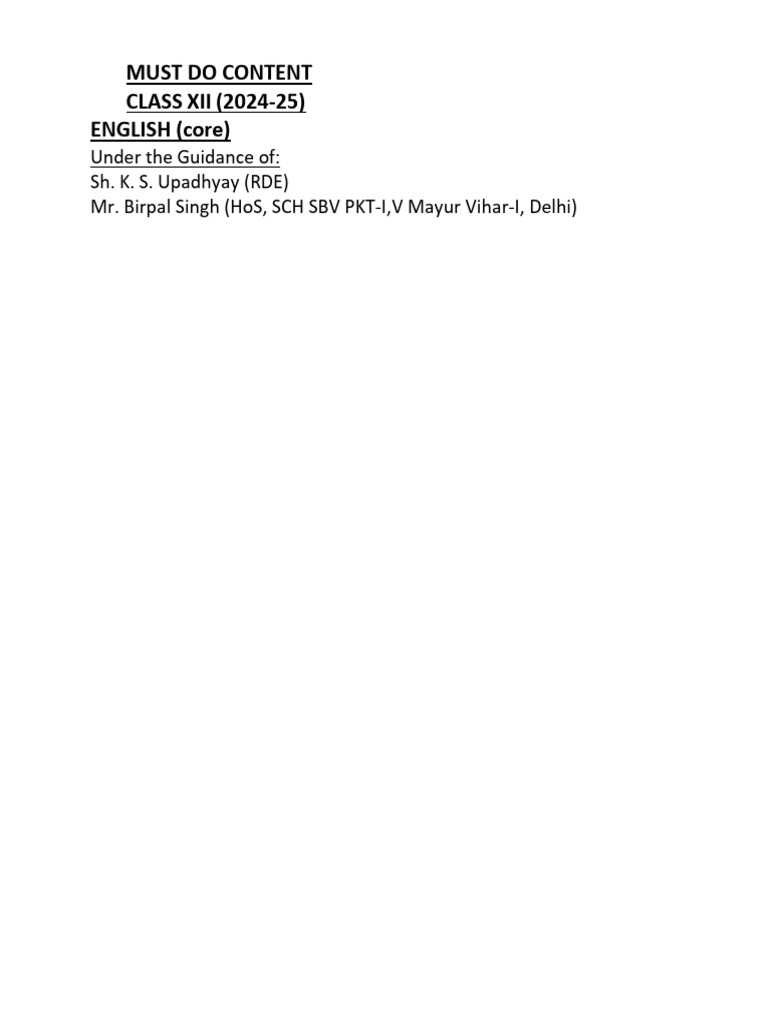 Must Do Content English Core Class 12 PDF-merged | PDF | Reading ...