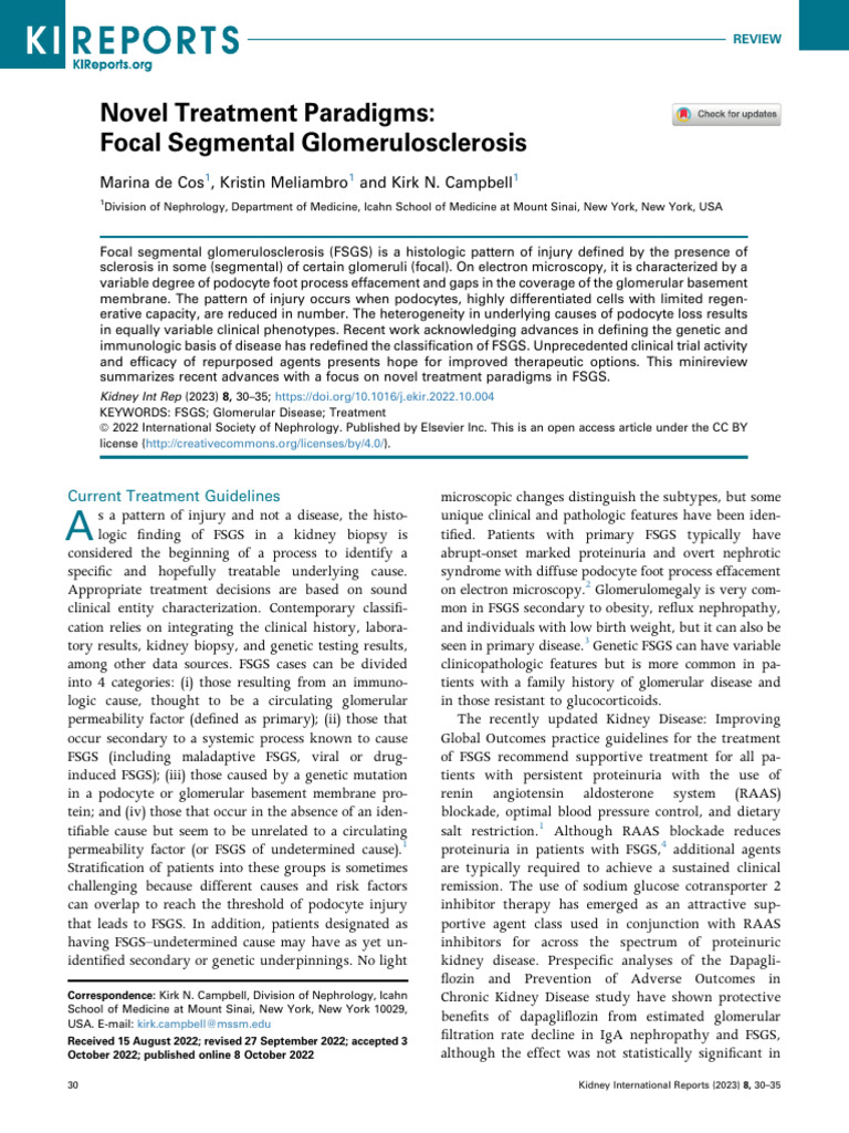 FSGS Novel Treatment Pardigms | PDF | Cell Biology | Clinical Medicine