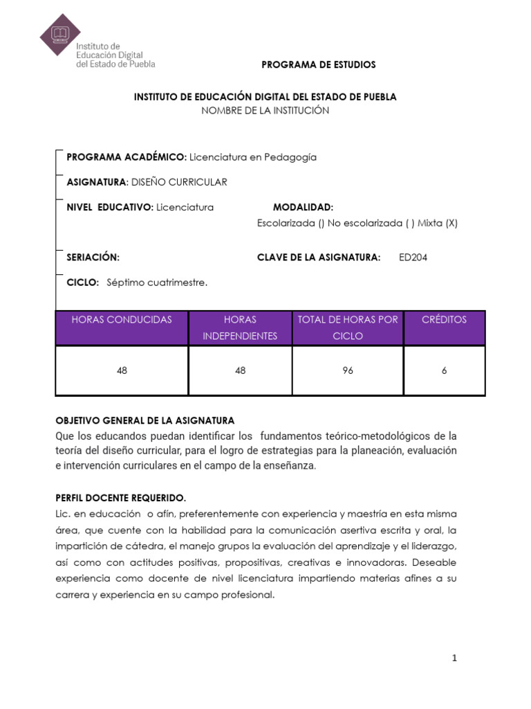Diseño Curricular en Licenciatura Pedagogía | PDF | Plan de estudios ...