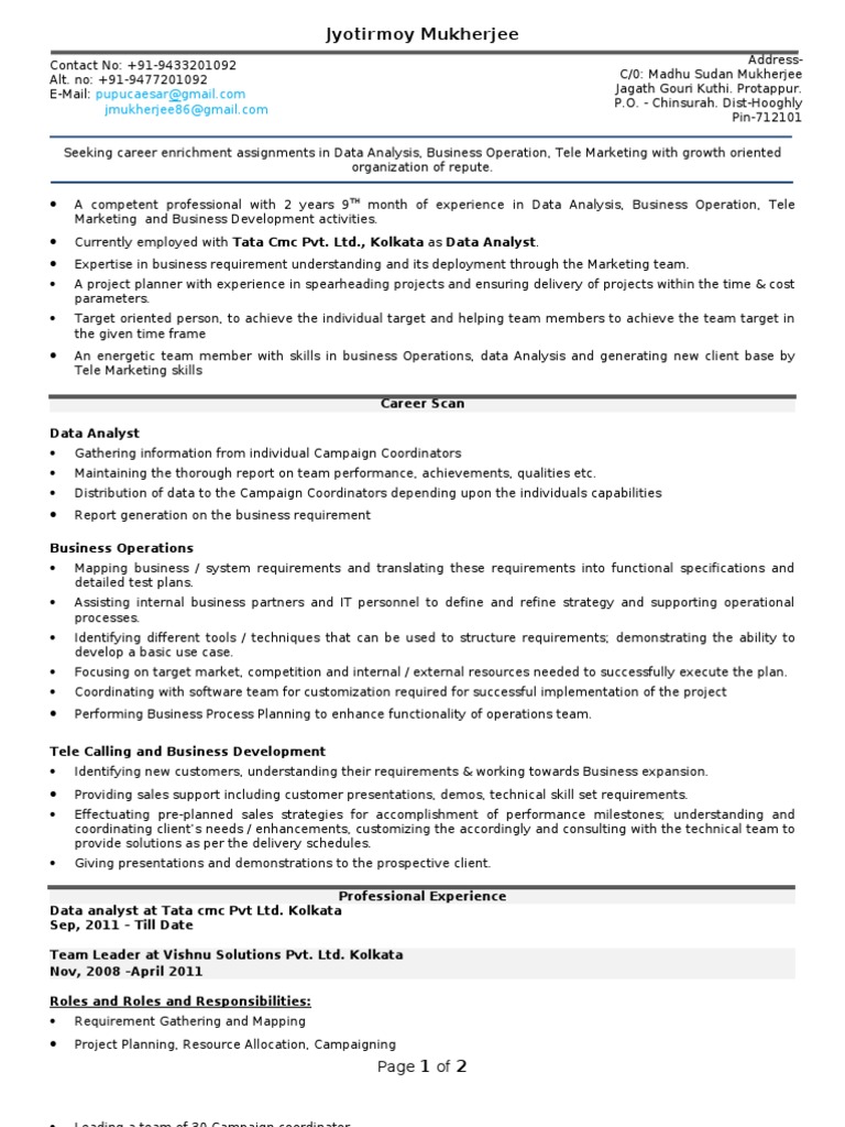 Jyotirmoy Mukherjee: Data Analyst Profile | PDF | Intelligence Analysis ...