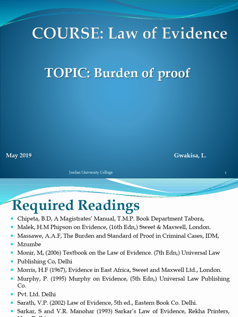Burden of Proof in Tanzanian Law | PDF | Burden Of Proof (Law ...