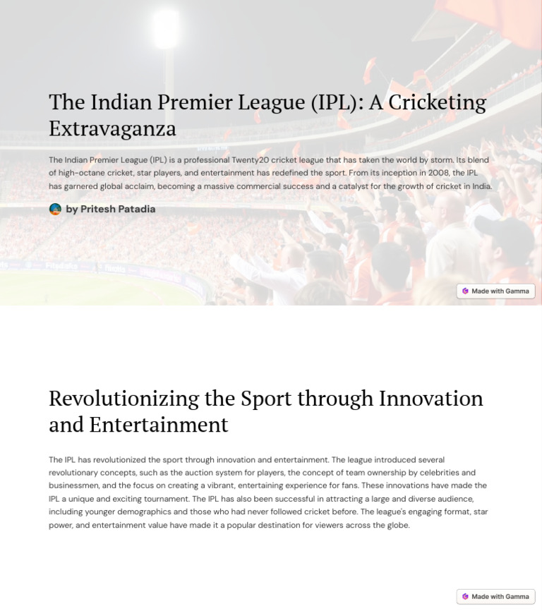 IPL: Revolutionizing Cricket Entertainment | PDF