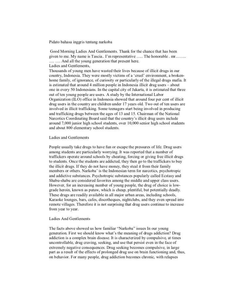 Contoh Teks Pidato Bahasa Inggris Tentang Narkoba
