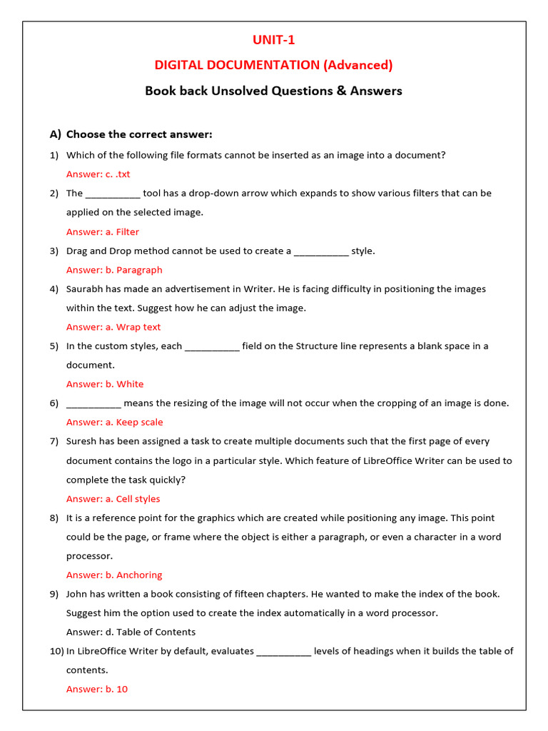 IT - Unit 1 - Unsolved Answers | PDF | Image Scanner | Paragraph