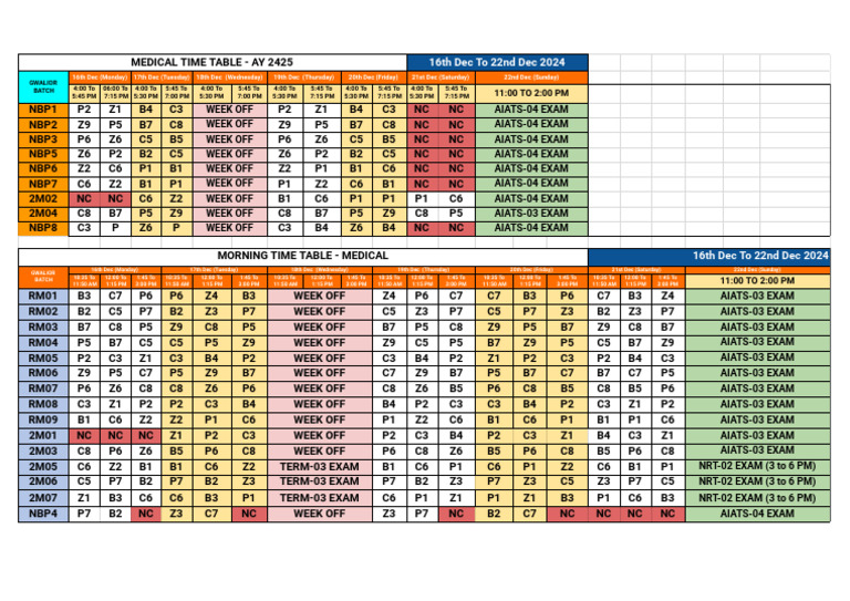 Medical Time Table AY 2425 Schedule | PDF