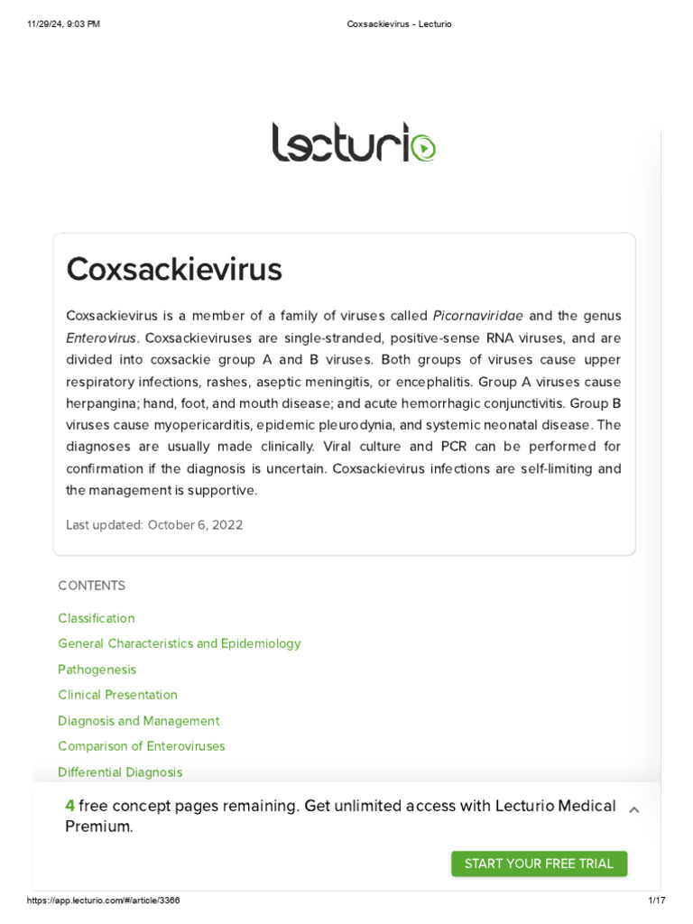 Coxsackievirus - Lecturio | PDF | Virus | Lyme Disease