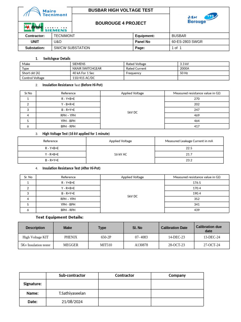 High Voltage Busbar Test Report | PDF | Electric Power | Electricity