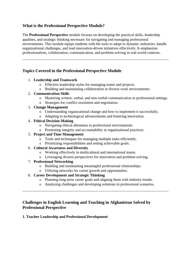 Professional Perspective Module Overview | PDF | Leadership | Change ...