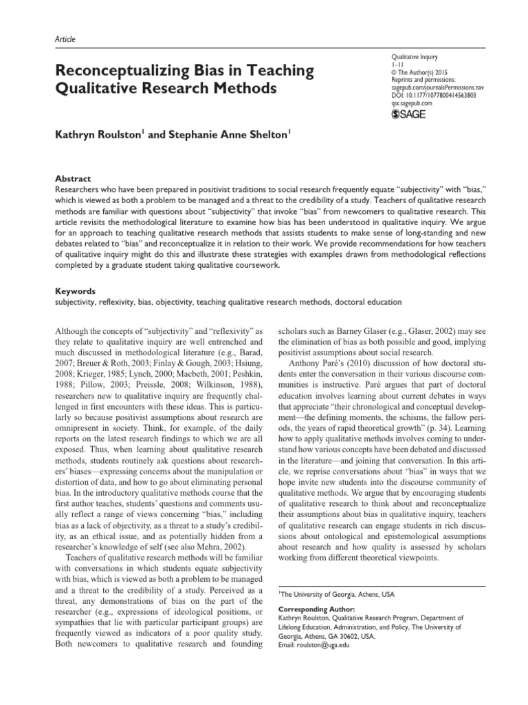 Understanding Bias in Qualitative Research | PDF | Qualitative Research ...