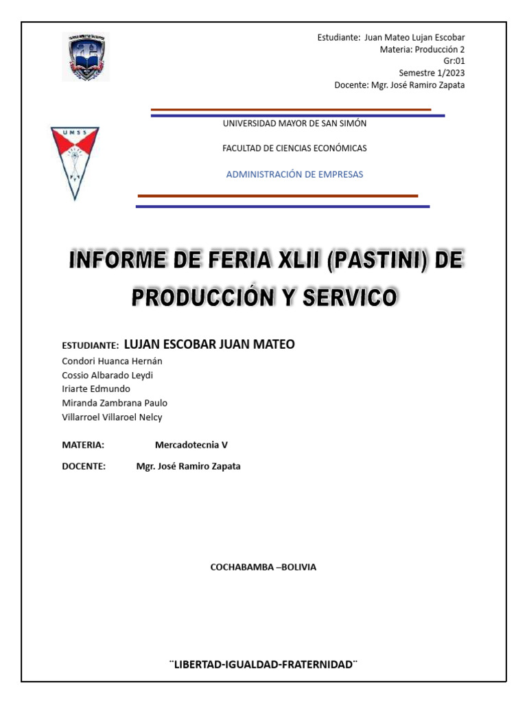 Informe de Feria XLII-(Pastini) Produccion y Servicio Lujan Escobar ...