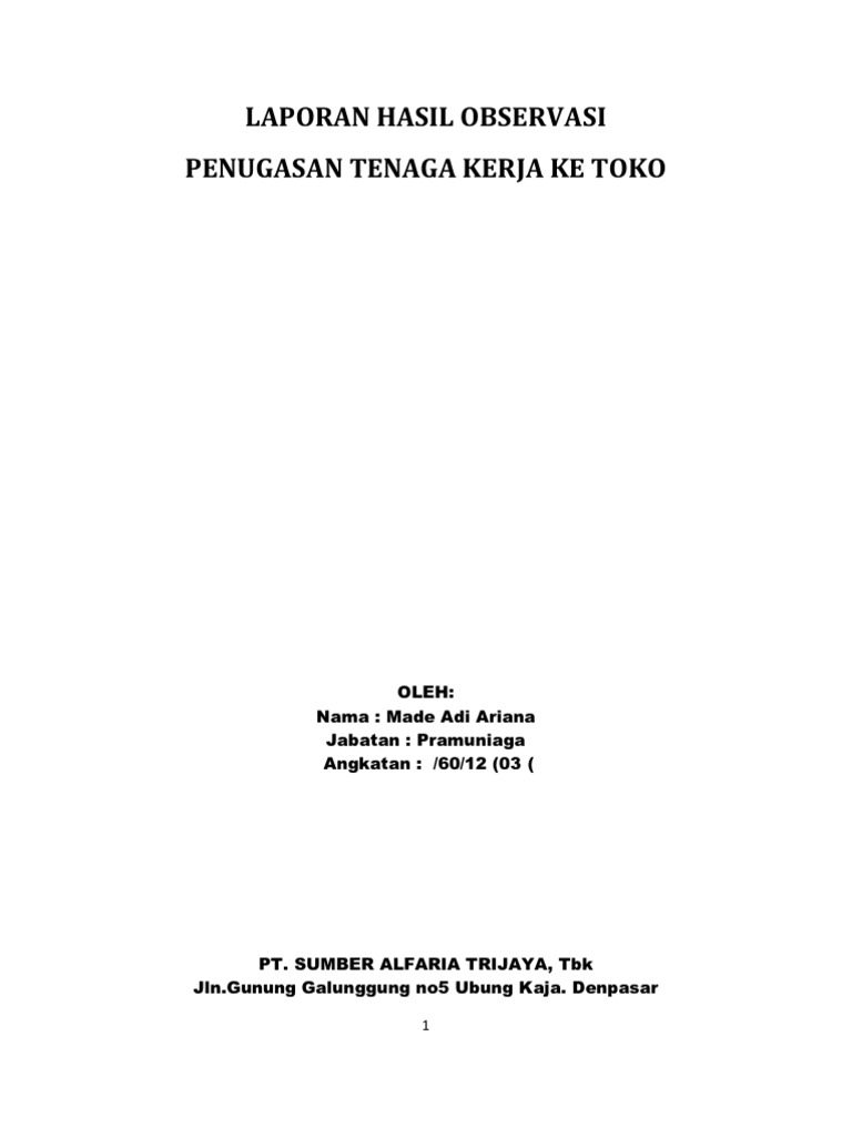 Laporan Hasil Observasi Penugasan Tenaga Kerja Ke Toko