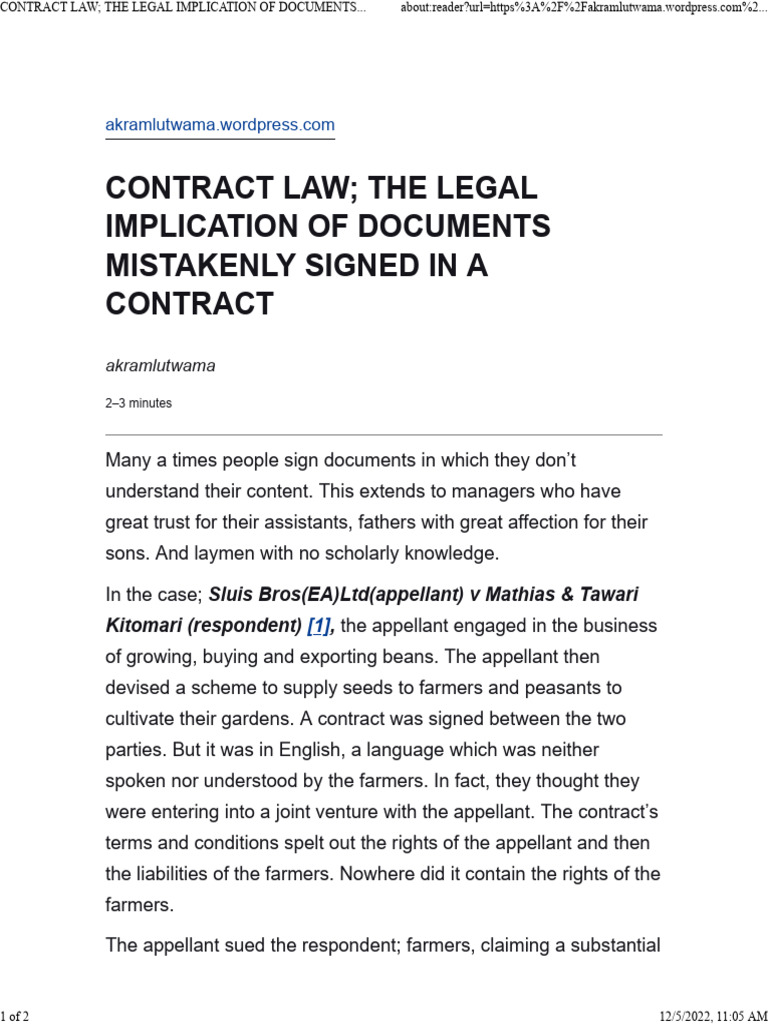 Non Est Factum in Contract Law | PDF | Civil Law (Legal System ...