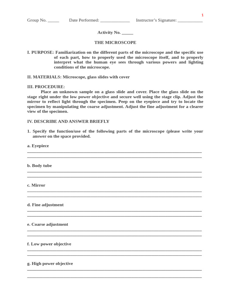 Activity 1 The Microscope | PDF | Glass Engineering And Science | Glass ...