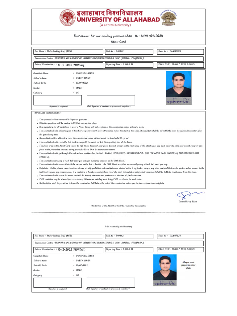 Admit Card D | PDF