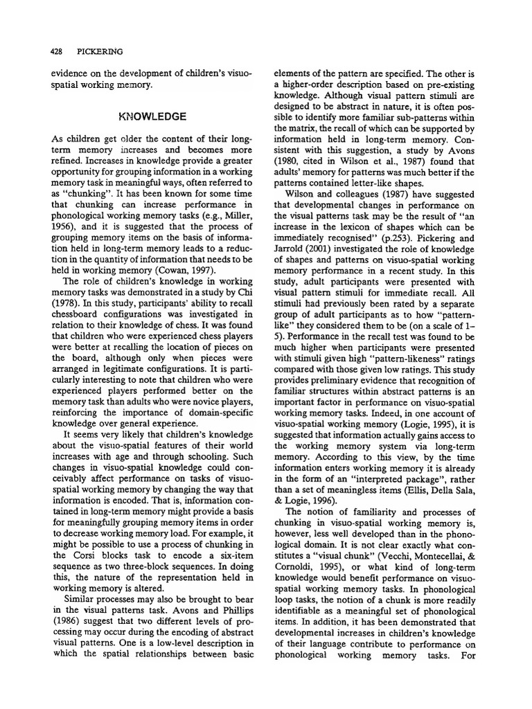 Development of Children's Visuo-Spatial Memory | PDF | Working Memory ...