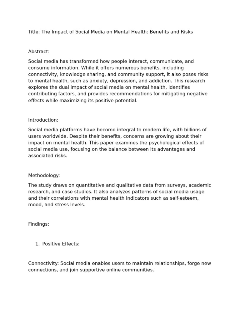 Social Media's Mental Health Impact | PDF | Social Media | Popular ...