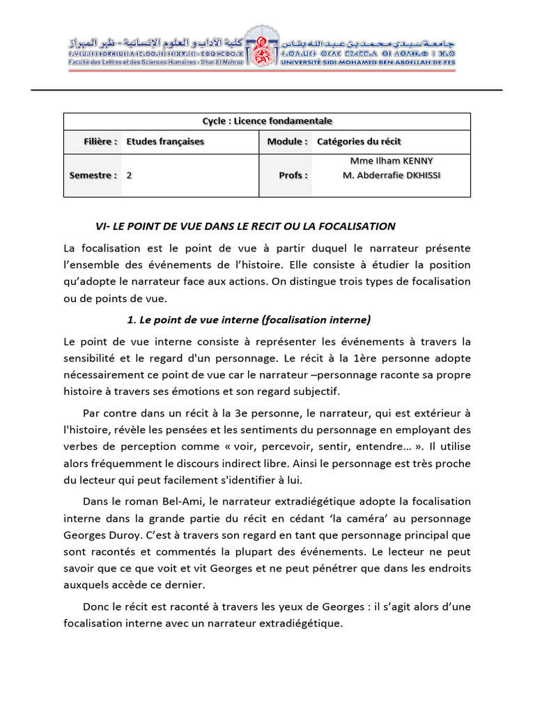 Le point de vue ou la focalisation dans le récit | PDF