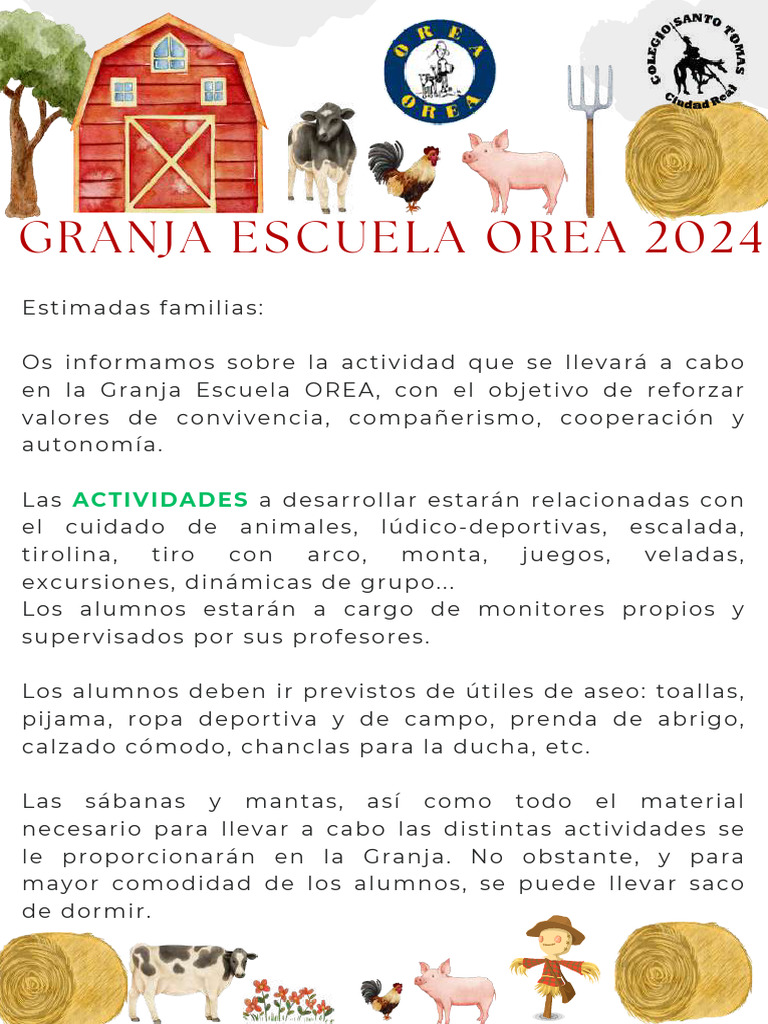 Actividades Granja Escuela OREA 2024 | PDF