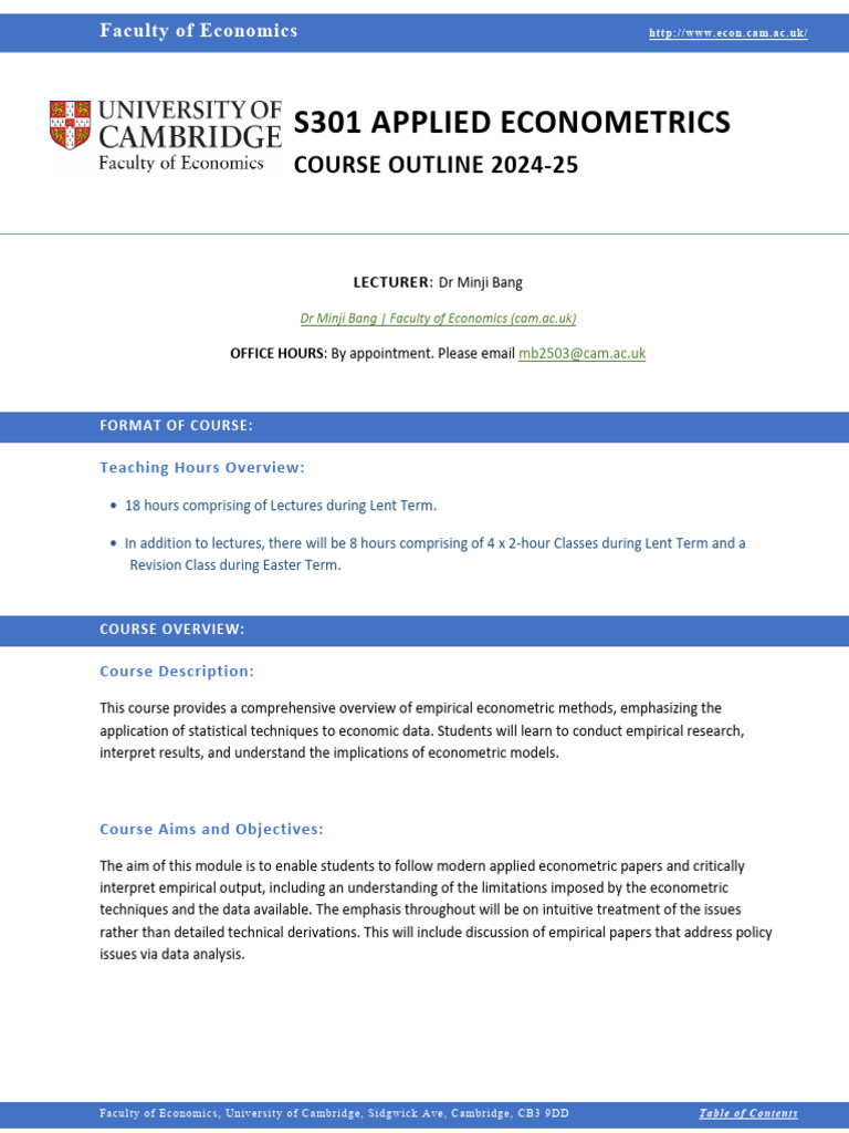 Applied Econometrics Course Overview | PDF | Econometrics | Statistics