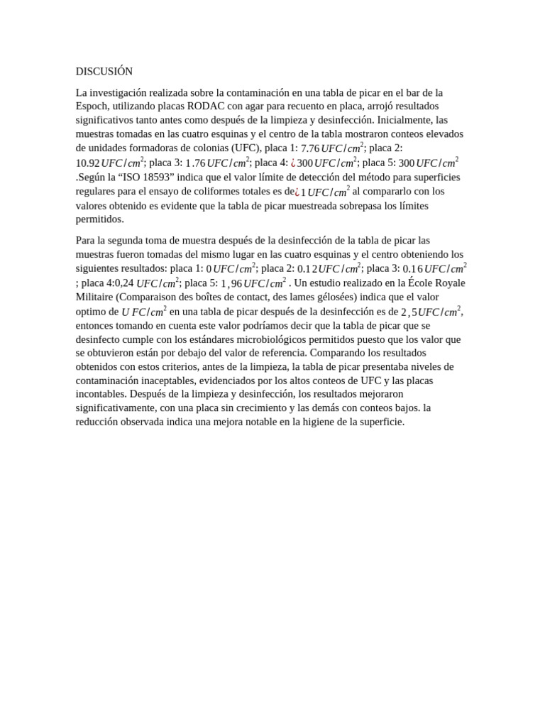 Contaminación y desinfección de tablas de picar | PDF
