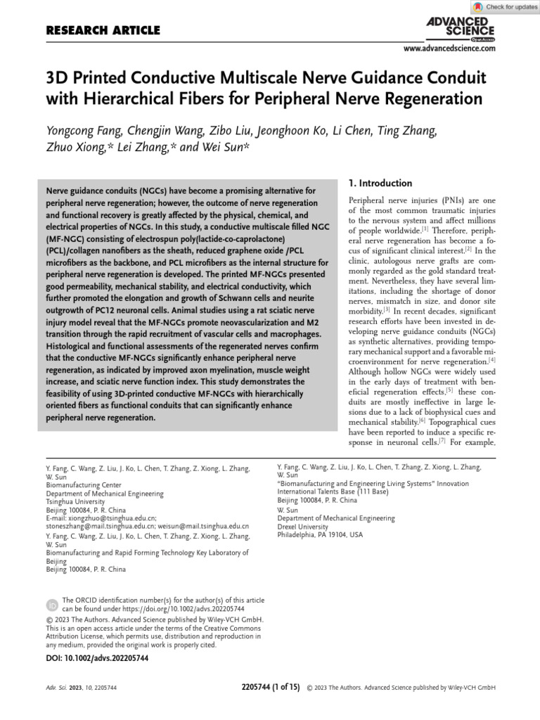 Advanced Science - 2023 - Fang - 3D Printed Conductive Multiscale Nerve ...