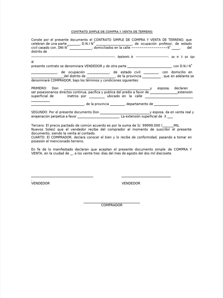 Contrato de Compra y Venta de Terreno | PDF